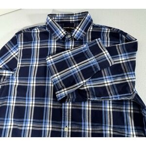Michael Kors Navy Blue  Cotton Button Down Shirt Sz L Office Casual Cabin Core‎